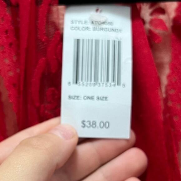 David and Young Red Floral Lace Fringe Kimono Burgundy Style ATO4050 OS NWT - Picture 4 of 7